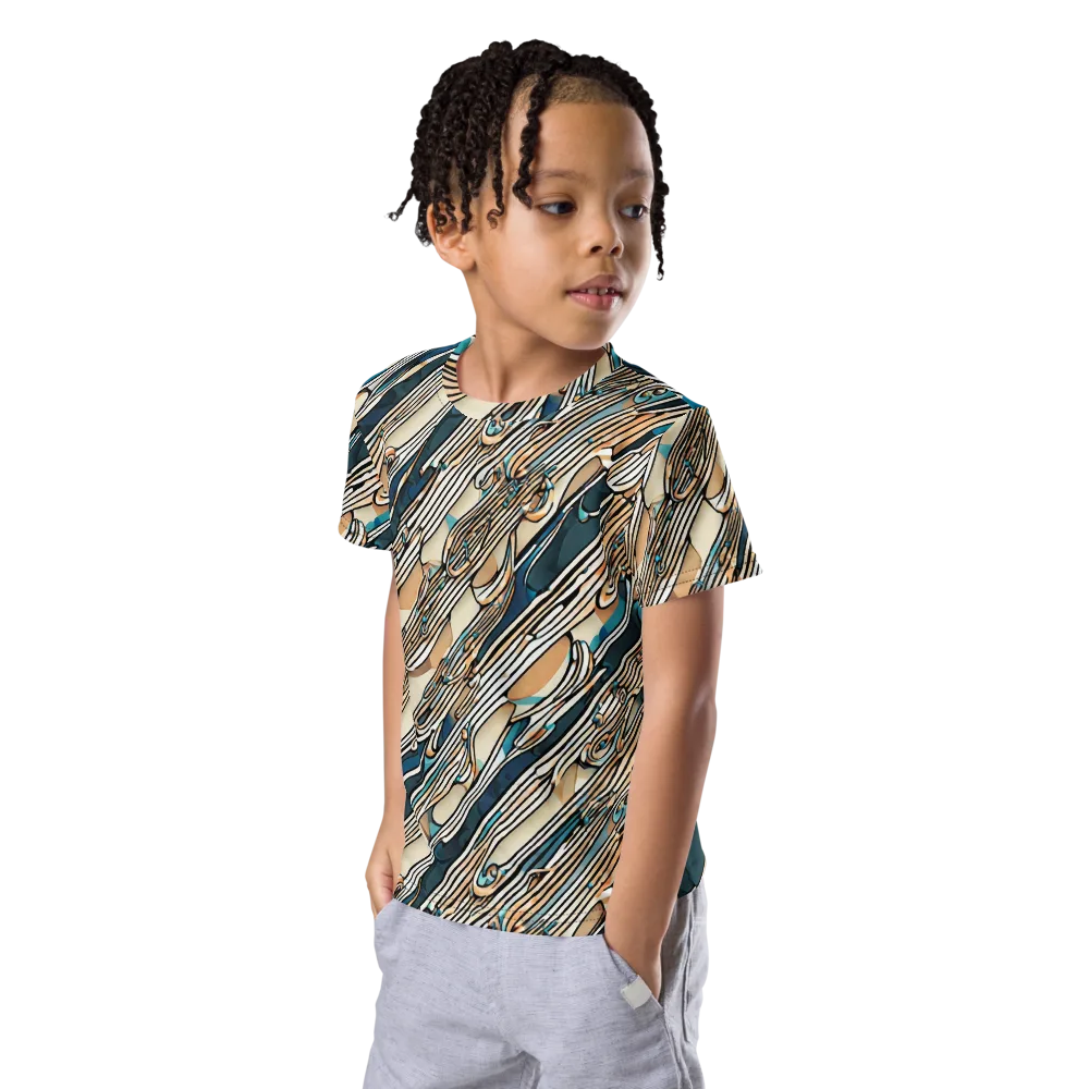 Cobalt Ribbons on Kids Crew Neck T-Shirt — Left Front