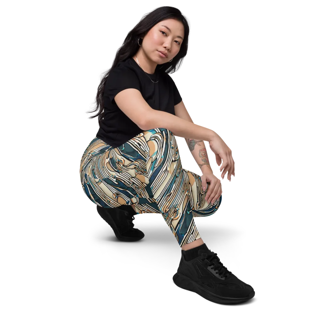 Cobalt Ribbons on Leggings with Pockets — Right Front