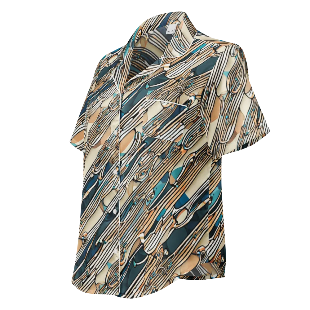 Cobalt Ribbons on Women's Short Sleeve Pajama Top — Left Front