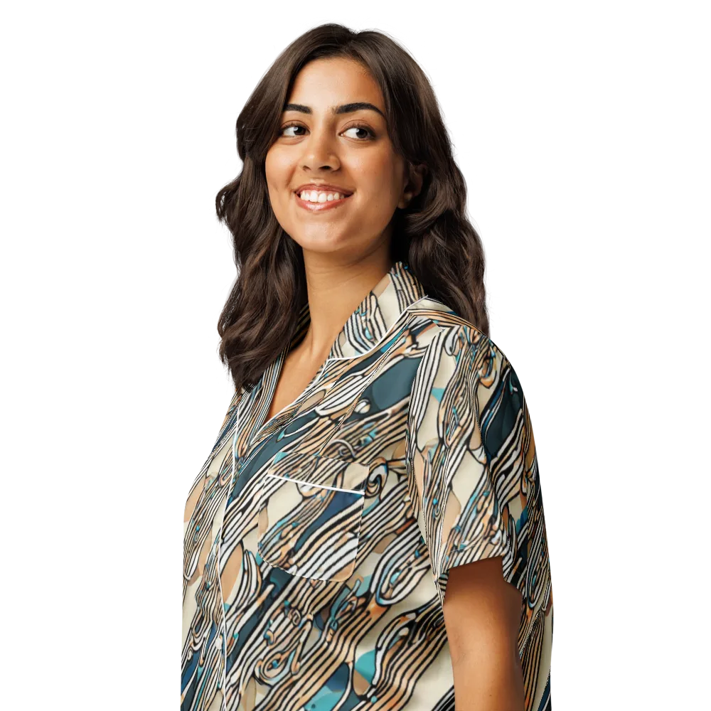 Cobalt Ribbons on Women's Short Sleeve Pajama Top — Left Front