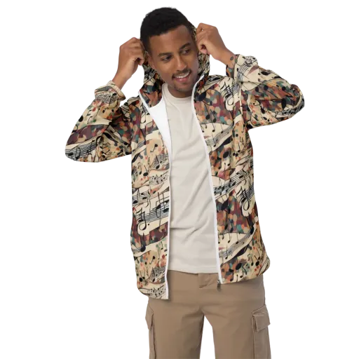 Melody Current on a Men's Windbreaker