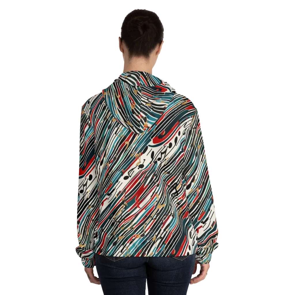 Diagonal Symphony on Women's Full-Zip Hoodie — Back On Person
