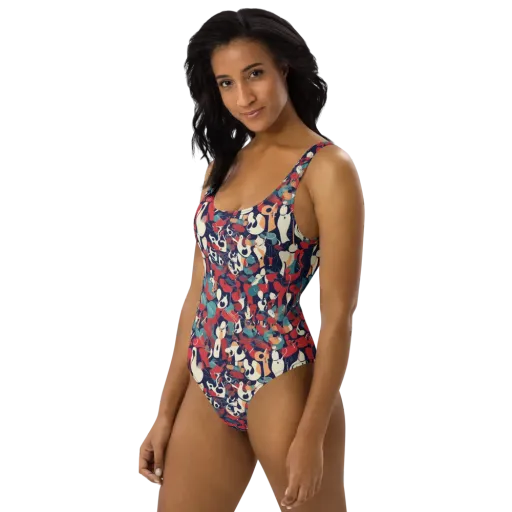 Crimson Cabaret on a One-Piece Swimsuit