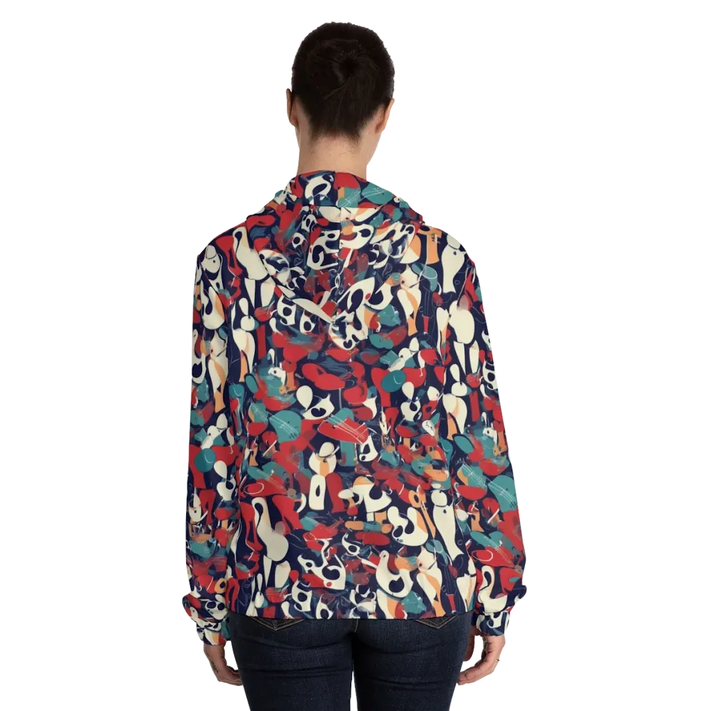 Crimson Cabaret on Women's Full-Zip Hoodie — Back On Person