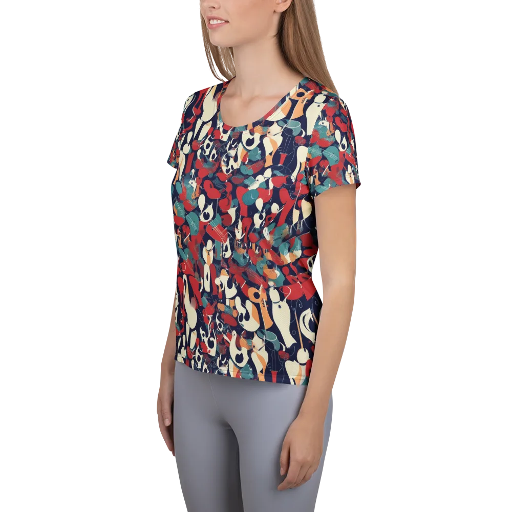 Crimson Cabaret on Women's Athletic T-Shirt — Left