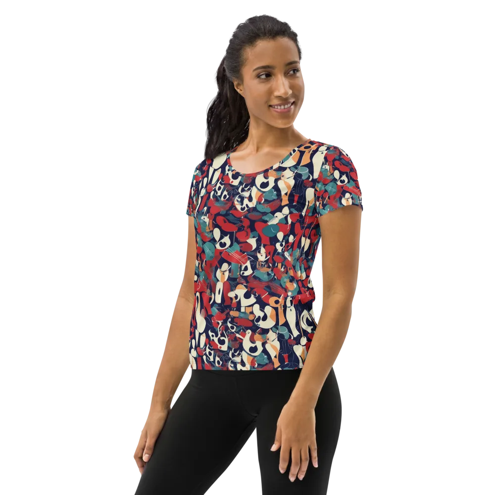 Crimson Cabaret on Women's Athletic T-Shirt — Left