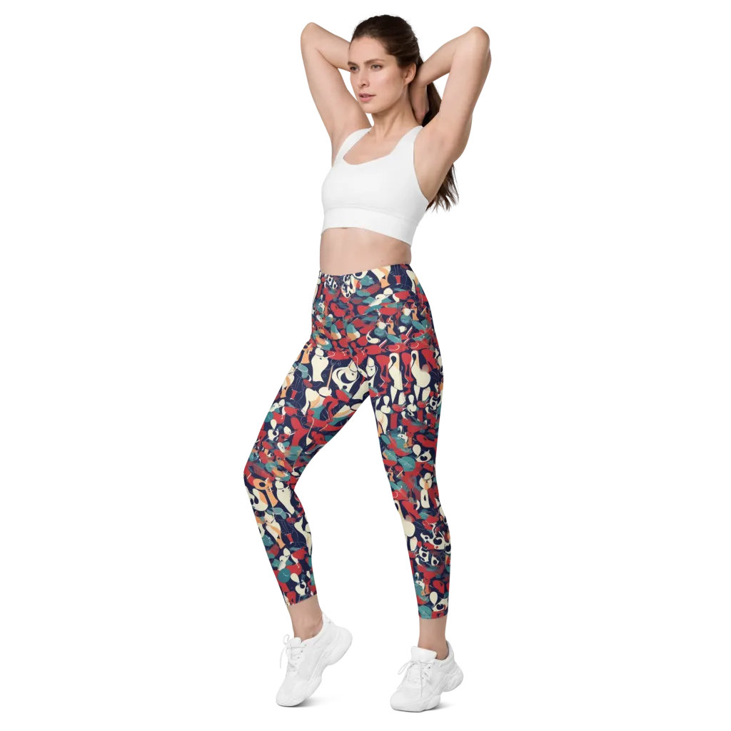 Crimson Cabaret on Leggings with Pockets — Left Front