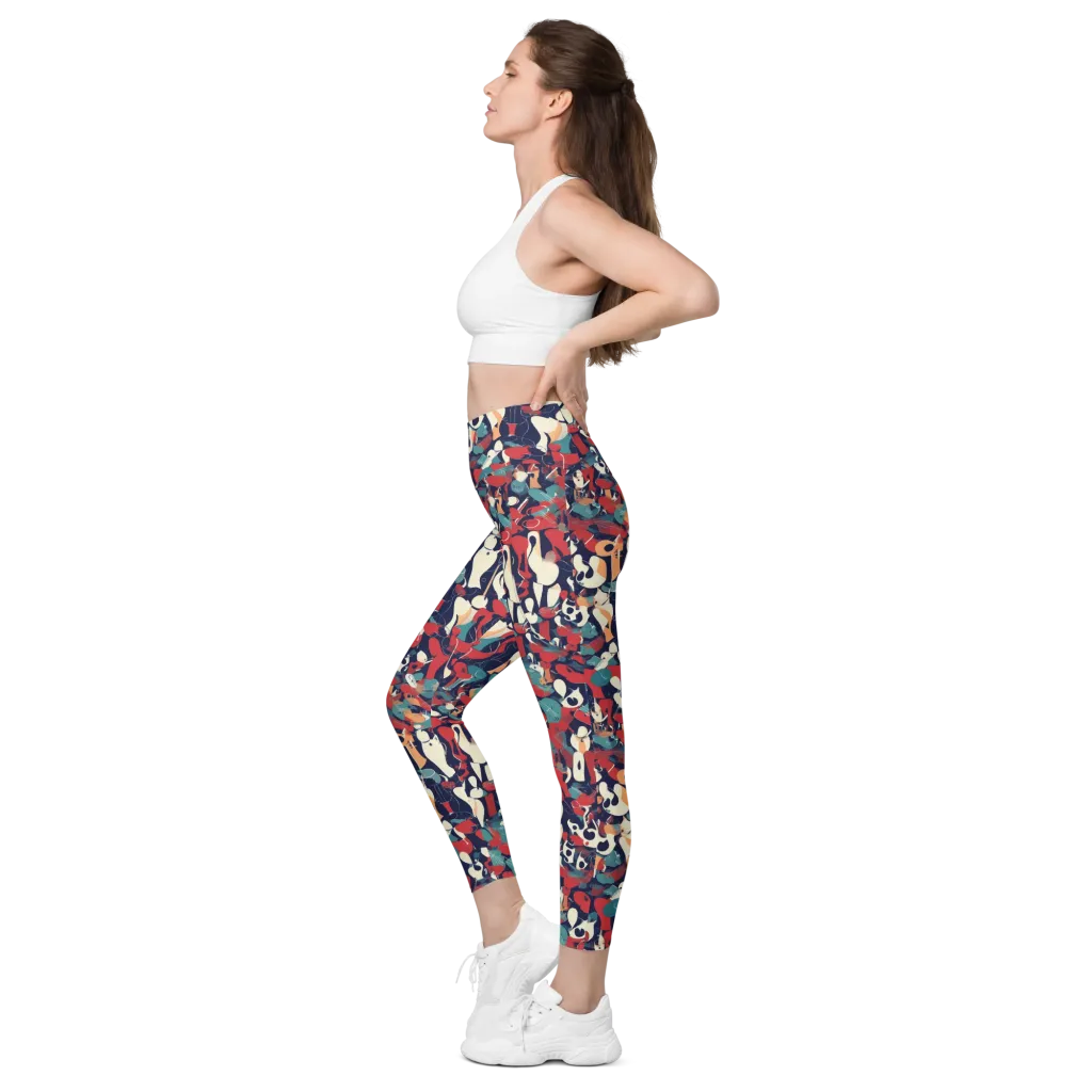 Crimson Cabaret on Leggings with Pockets — Left