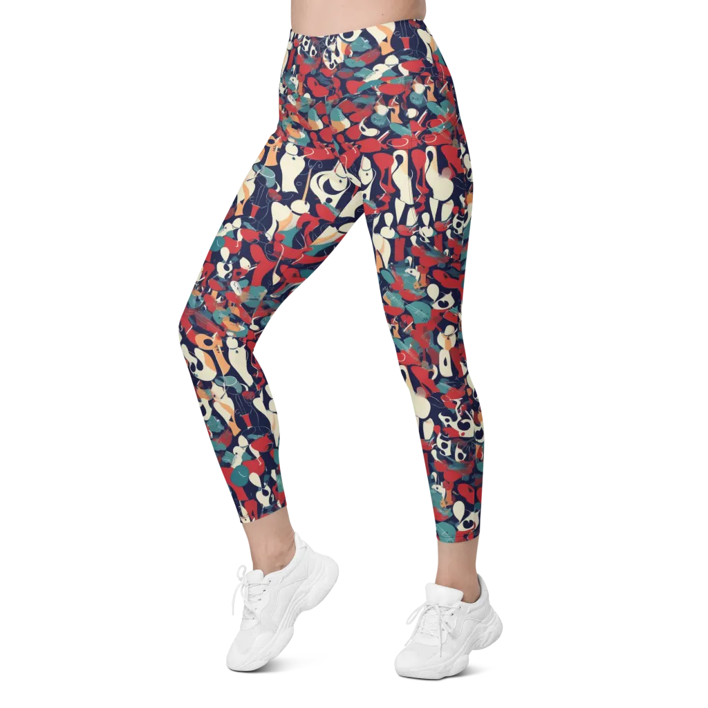 Crimson Cabaret on Leggings with Pockets — Left Front