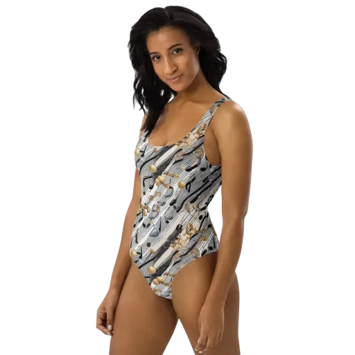Gilded Rhythm on a One-Piece Swimsuit