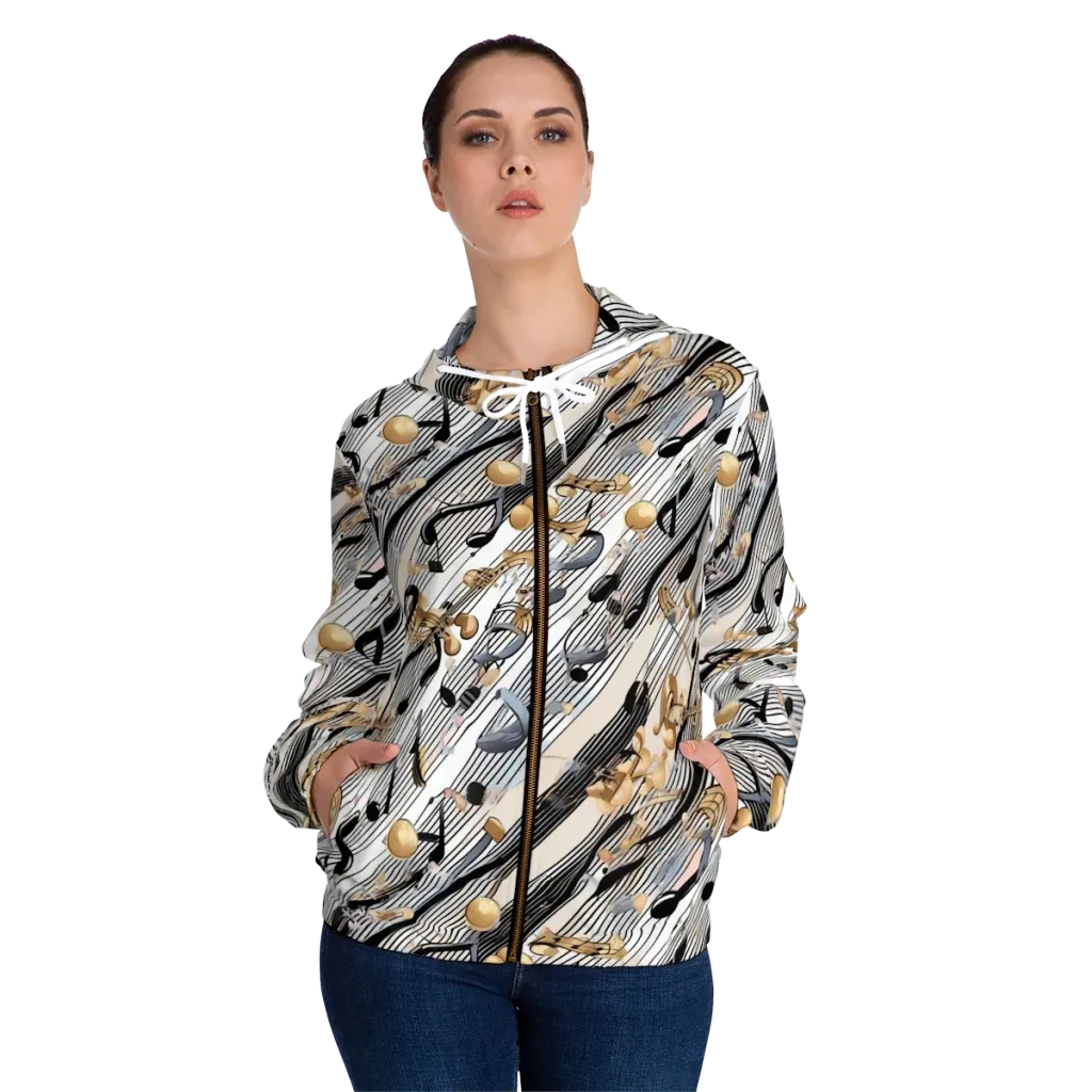 Gilded Rhythm on Women's Full-Zip Hoodie — Front On Person
