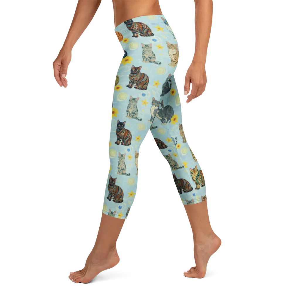 Starry Cat Garden on Capri Leggings — Left