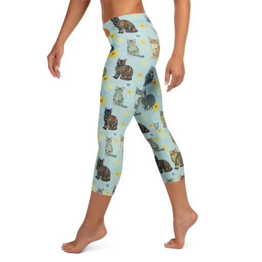 Starry Cat Garden on a Capri Leggings