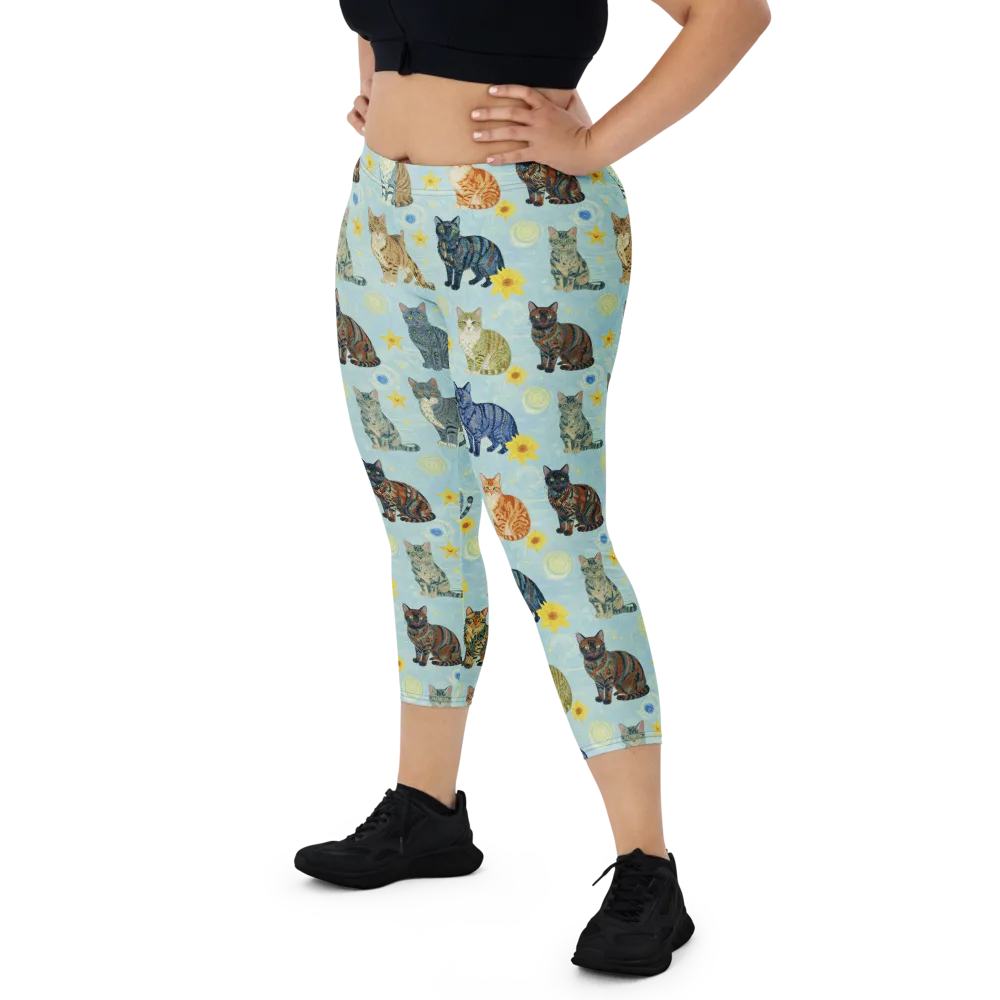 Starry Cat Garden on Capri Leggings — Front