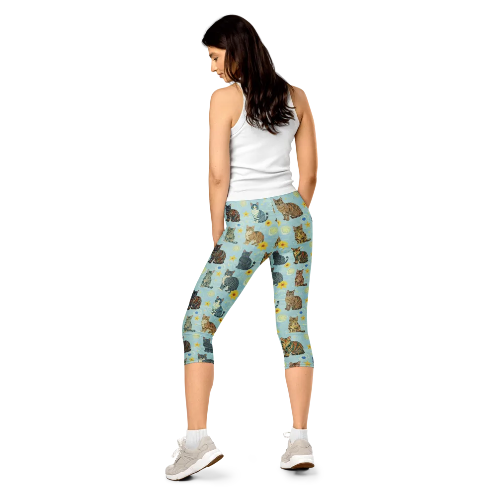 Starry Cat Garden on Capri Leggings — Back
