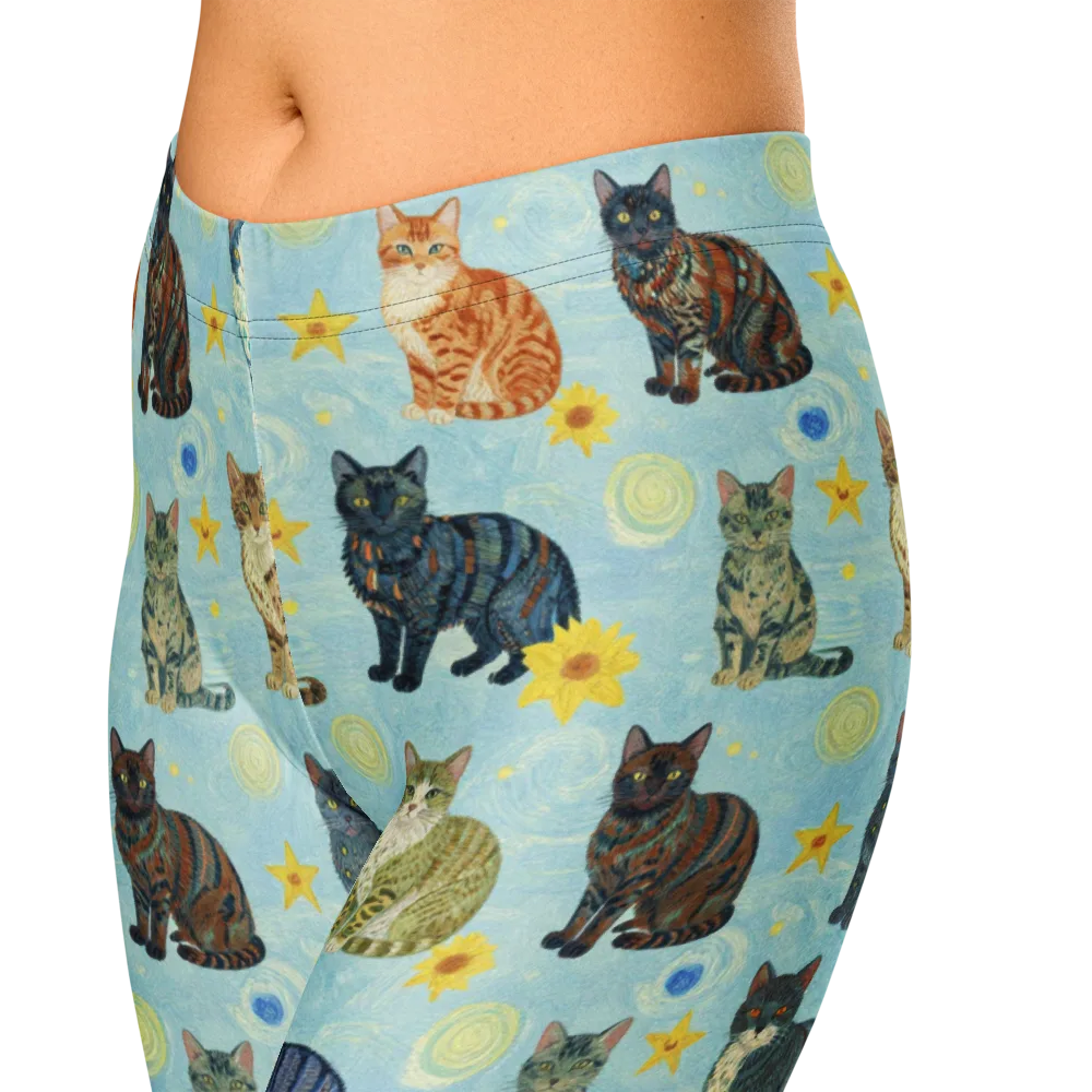 Starry Cat Garden on Capri Leggings — Zoomed-in