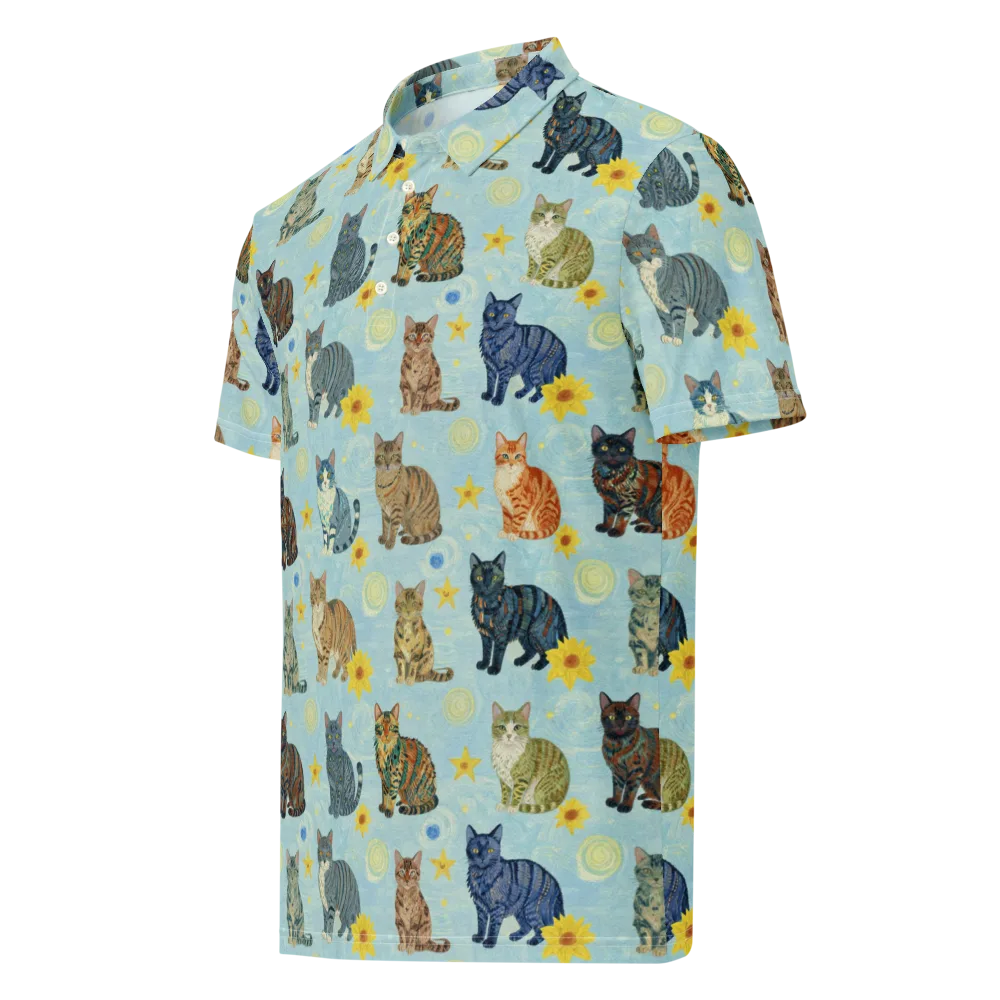Starry Cat Garden on Men's Slim Fit Polo Shirt — Left Front