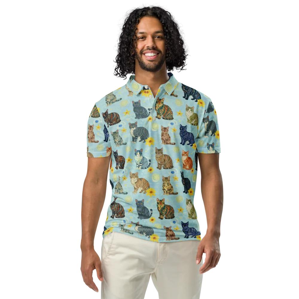Starry Cat Garden on Men's Slim Fit Polo Shirt — Front
