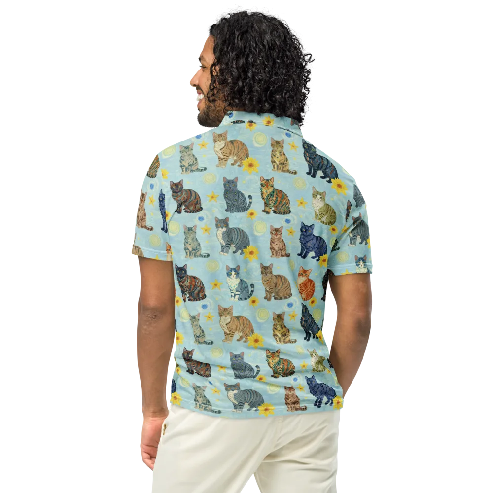 Starry Cat Garden on Men's Slim Fit Polo Shirt — Back