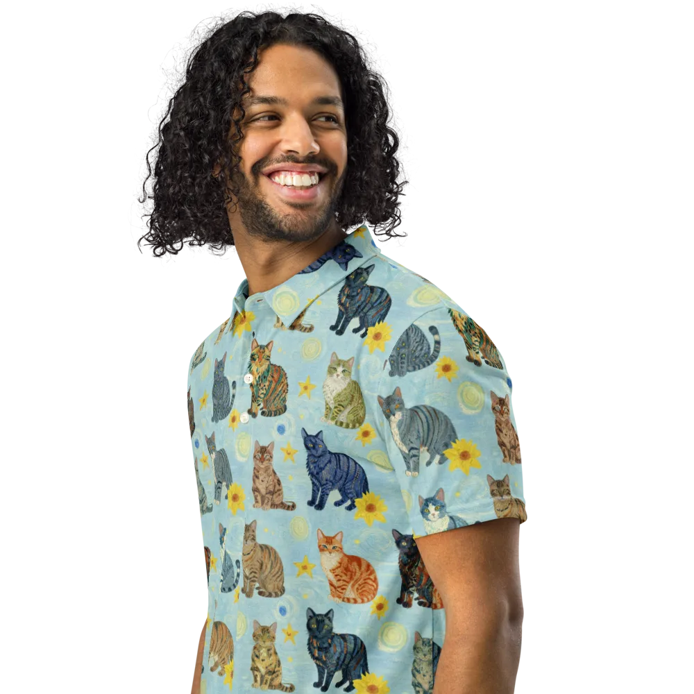 Starry Cat Garden on Men's Slim Fit Polo Shirt — Left Front