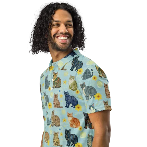 Starry Cat Garden on a Men's Slim Fit Polo Shirt