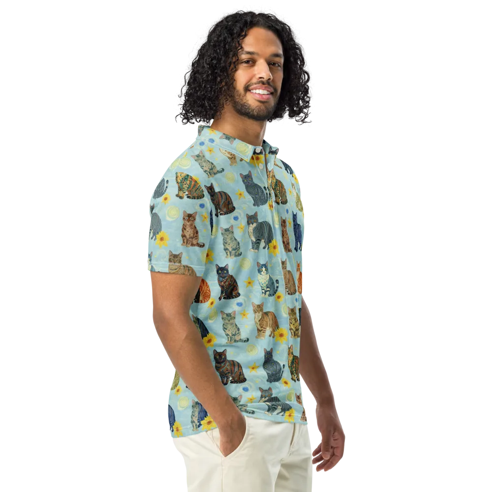 Starry Cat Garden on Men's Slim Fit Polo Shirt — Right Front
