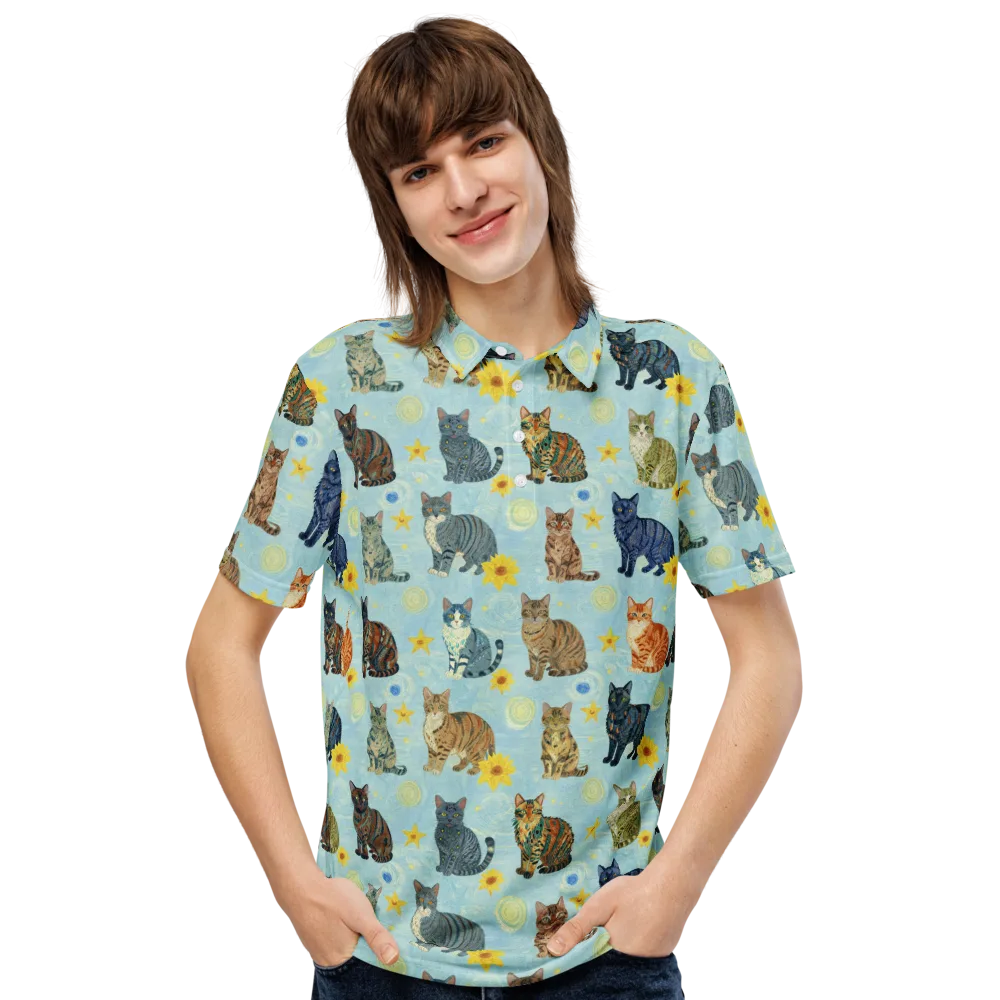 Starry Cat Garden on Men's Slim Fit Polo Shirt — Front