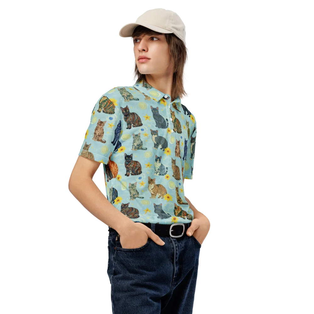 Starry Cat Garden on Men's Slim Fit Polo Shirt — Right Front