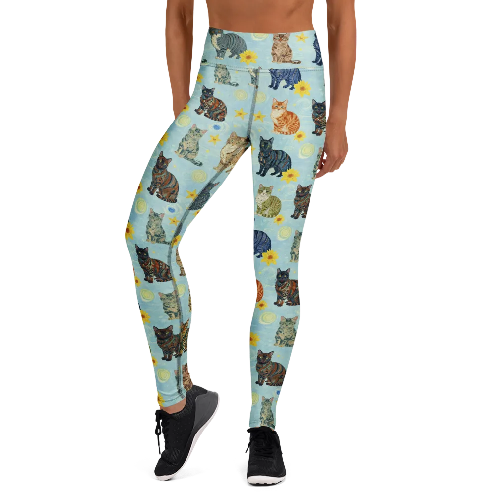 Starry Cat Garden on Yoga Leggings — Front