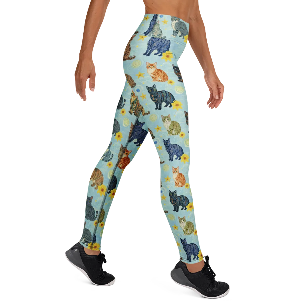 Starry Cat Garden on Yoga Leggings — Right