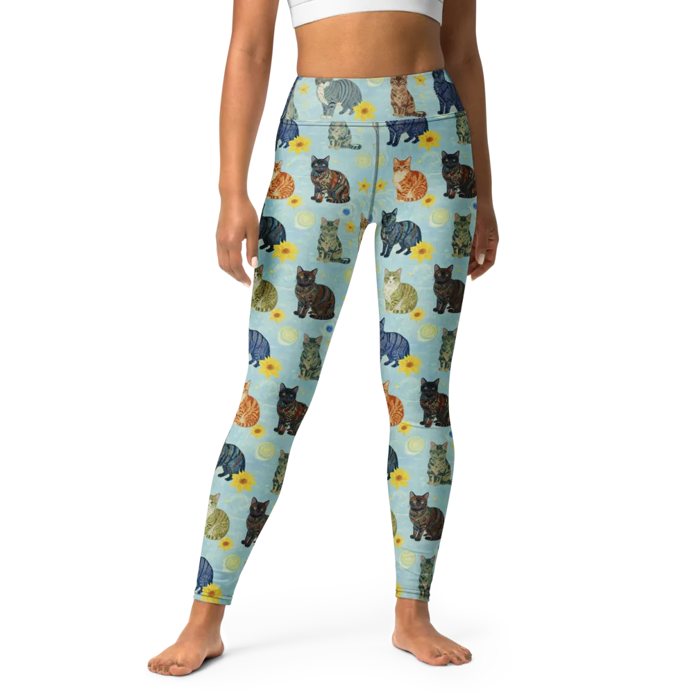 Starry Cat Garden on Yoga Leggings — Front