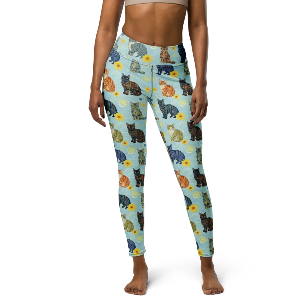 Starry Cat Garden on Yoga Leggings — Front