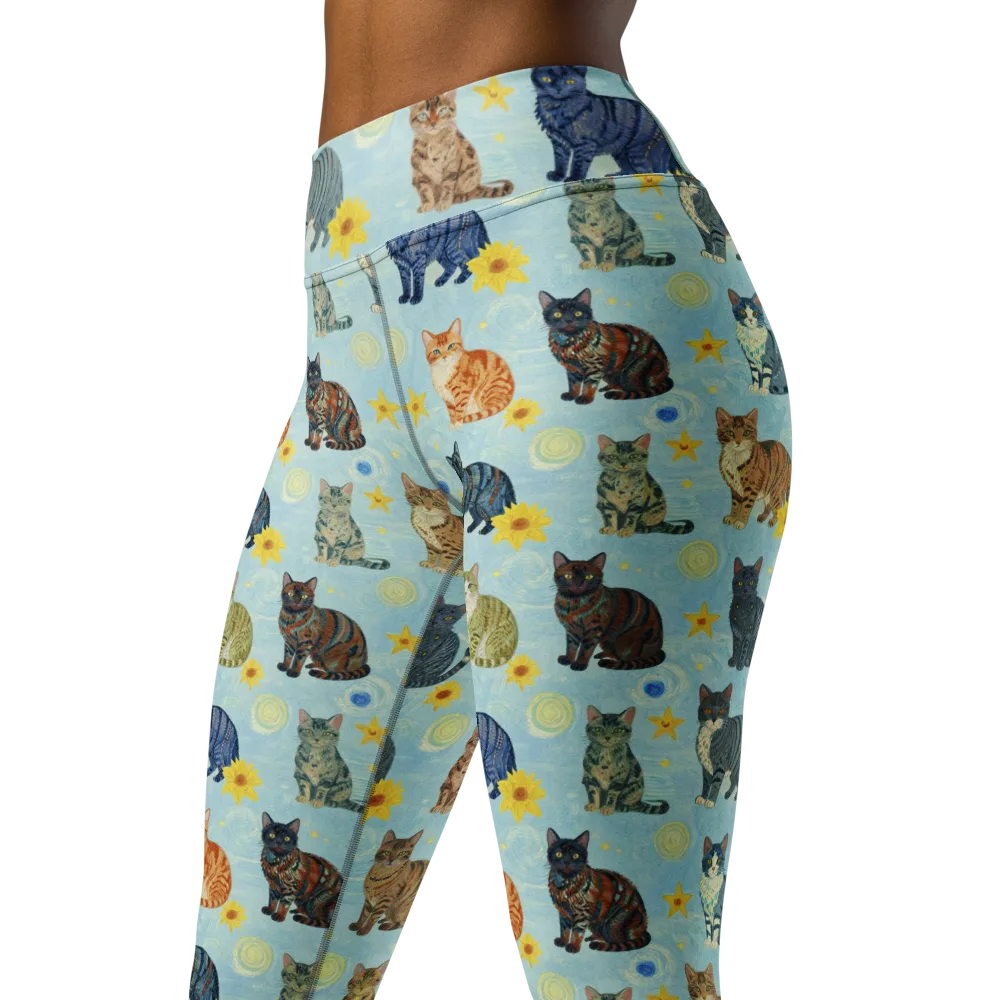Starry Cat Garden on Yoga Leggings — Left Front