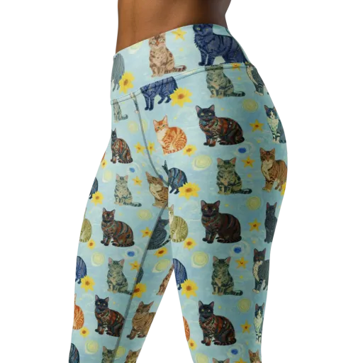 Starry Cat Garden on a Yoga Leggings
