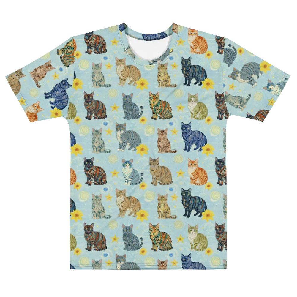 Starry Cat Garden on Men's Cotton Crew Neck T-Shirt — Front