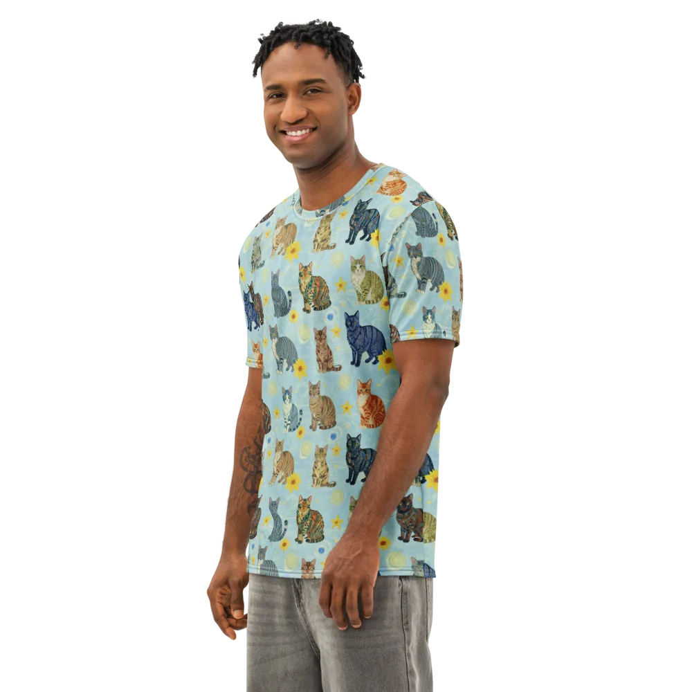 Starry Cat Garden on Men's Cotton Crew Neck T-Shirt — Left Front