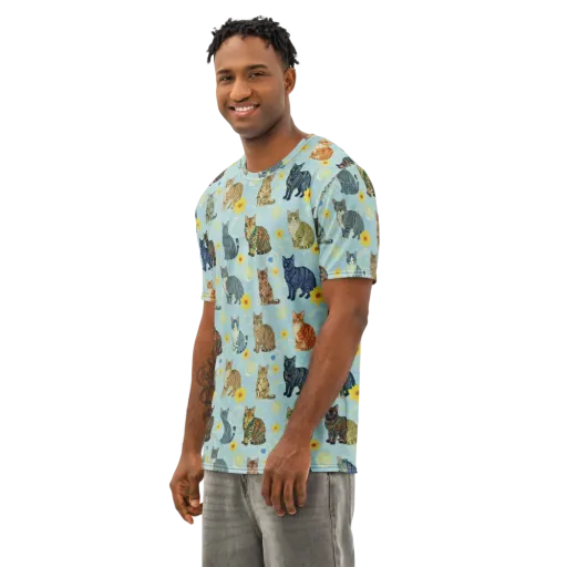 Starry Cat Garden on a Men's Cotton Crew Neck T-Shirt