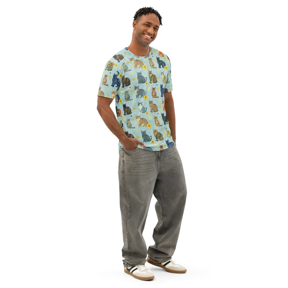 Starry Cat Garden on Men's Cotton Crew Neck T-Shirt — Right Front