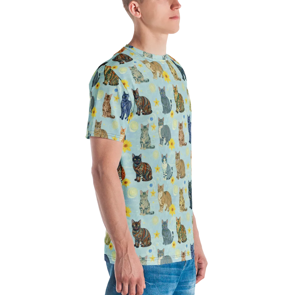 Starry Cat Garden on Men's Crew Neck T-Shirt — Right