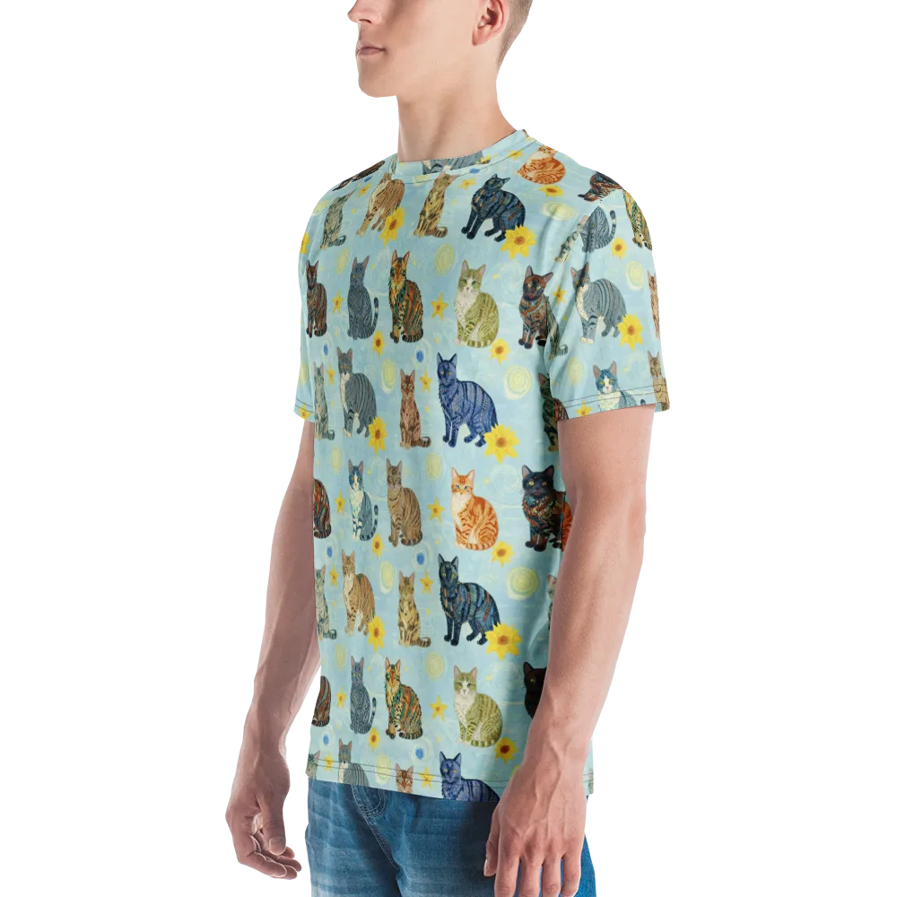 Starry Cat Garden on Men's Crew Neck T-Shirt — Left