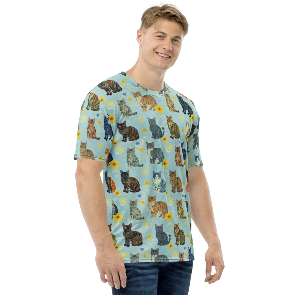 Starry Cat Garden on Men's Crew Neck T-Shirt — Right