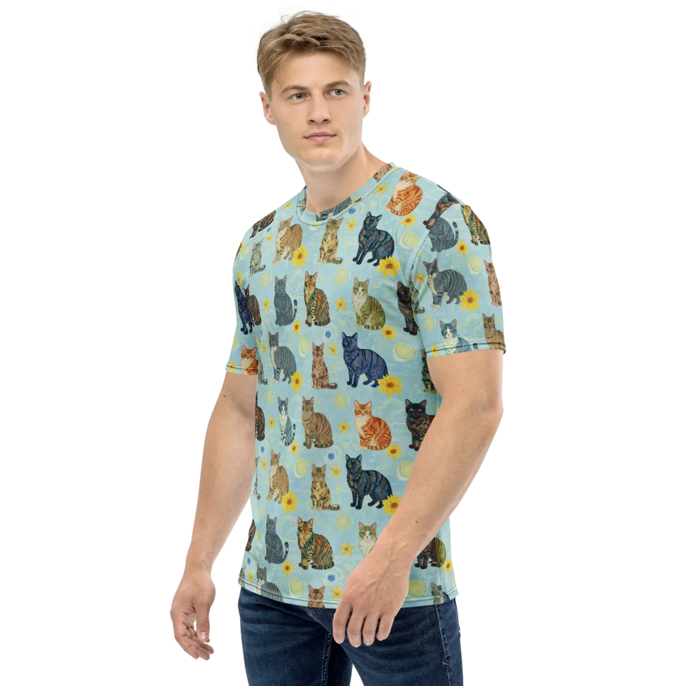 Starry Cat Garden on Men's Crew Neck T-Shirt — Left