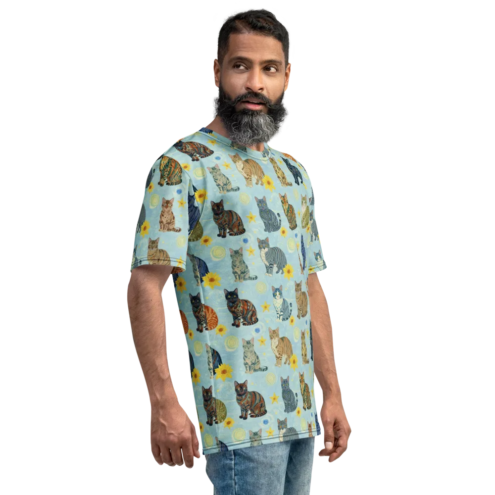 Starry Cat Garden on Men's Crew Neck T-Shirt — Right