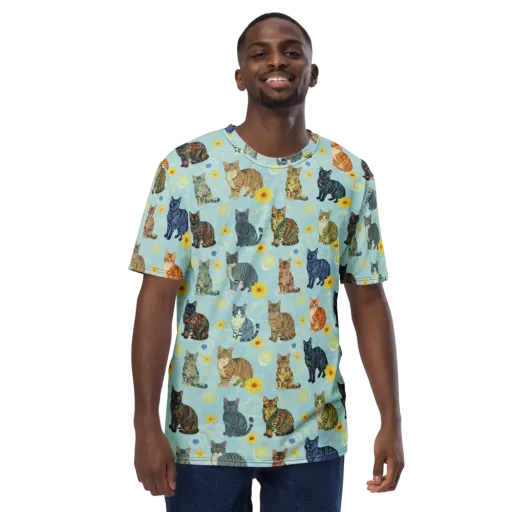 Starry Cat Garden on a Men's Crew Neck T-Shirt