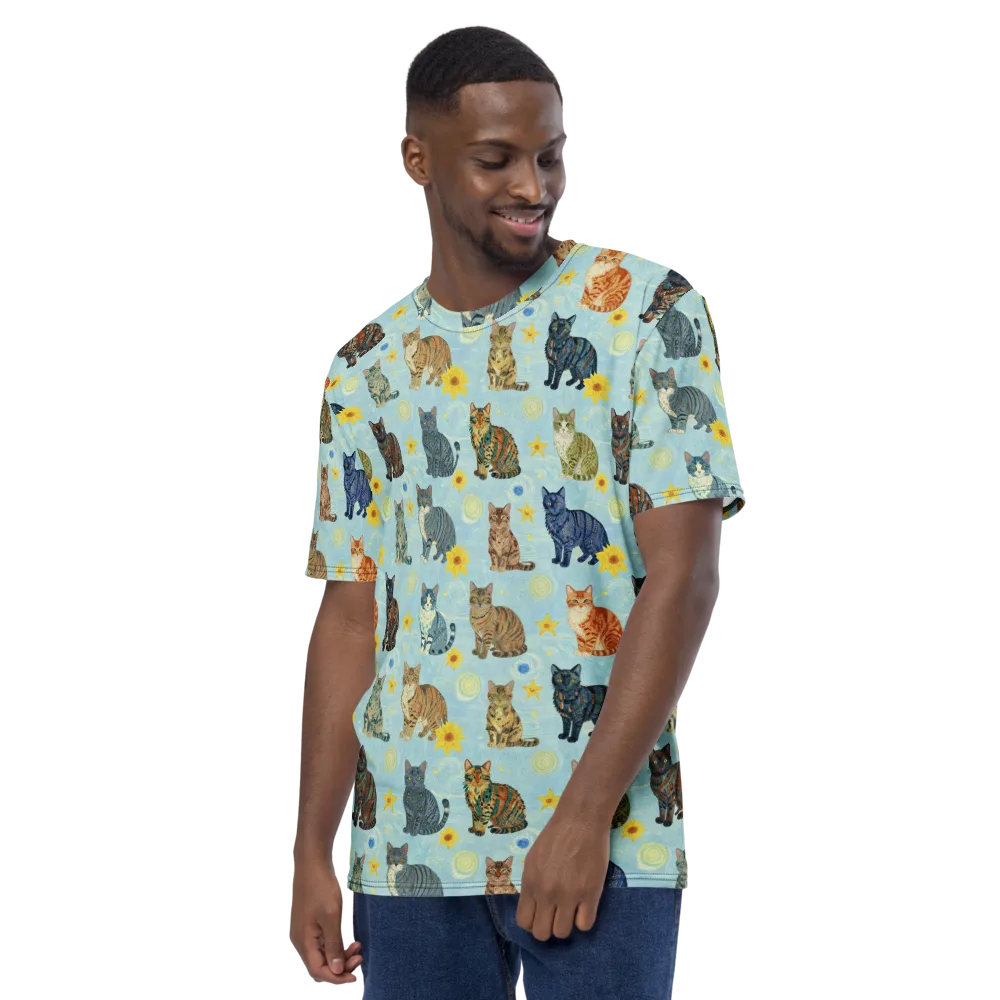 Starry Cat Garden on Men's Crew Neck T-Shirt — Left