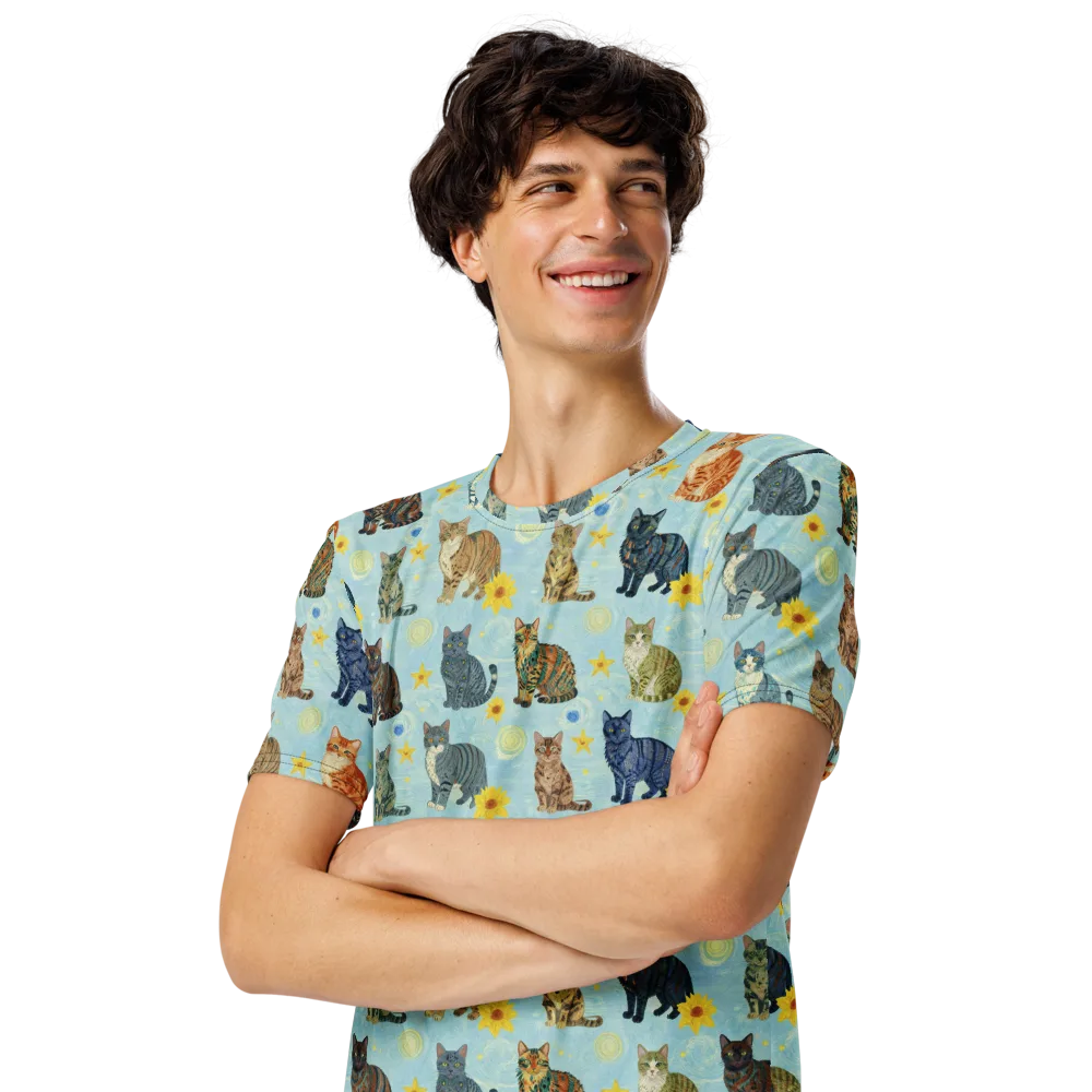 Starry Cat Garden on Men's Crew Neck T-Shirt — Left Front