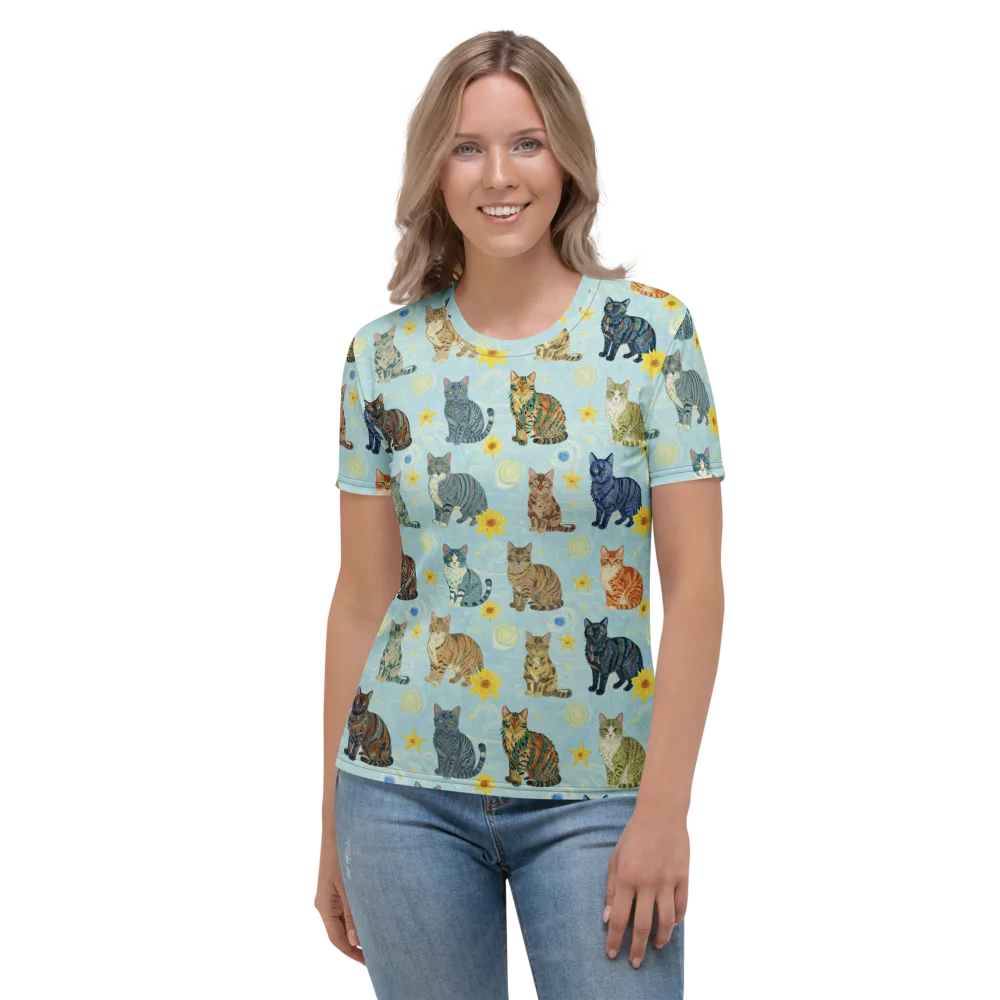 Starry Cat Garden on Women's Crew Neck T-Shirt — Front