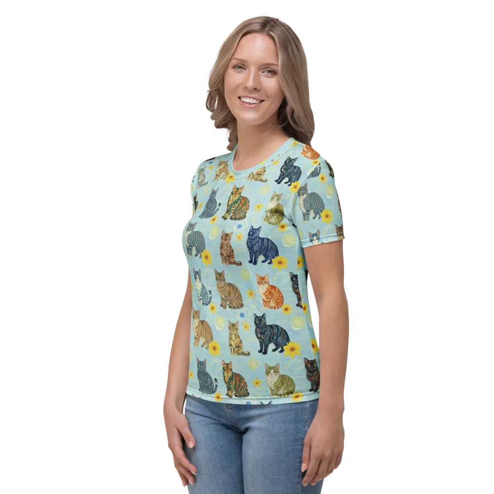 Starry Cat Garden on Women's Crew Neck T-Shirt — Left