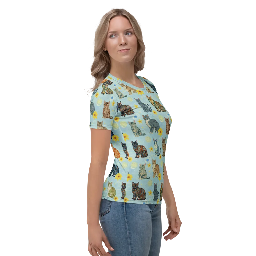 Starry Cat Garden on Women's Crew Neck T-Shirt — Right