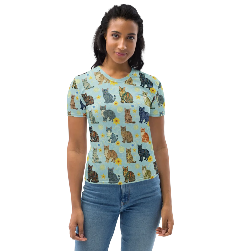 Starry Cat Garden on Women's Crew Neck T-Shirt — Front